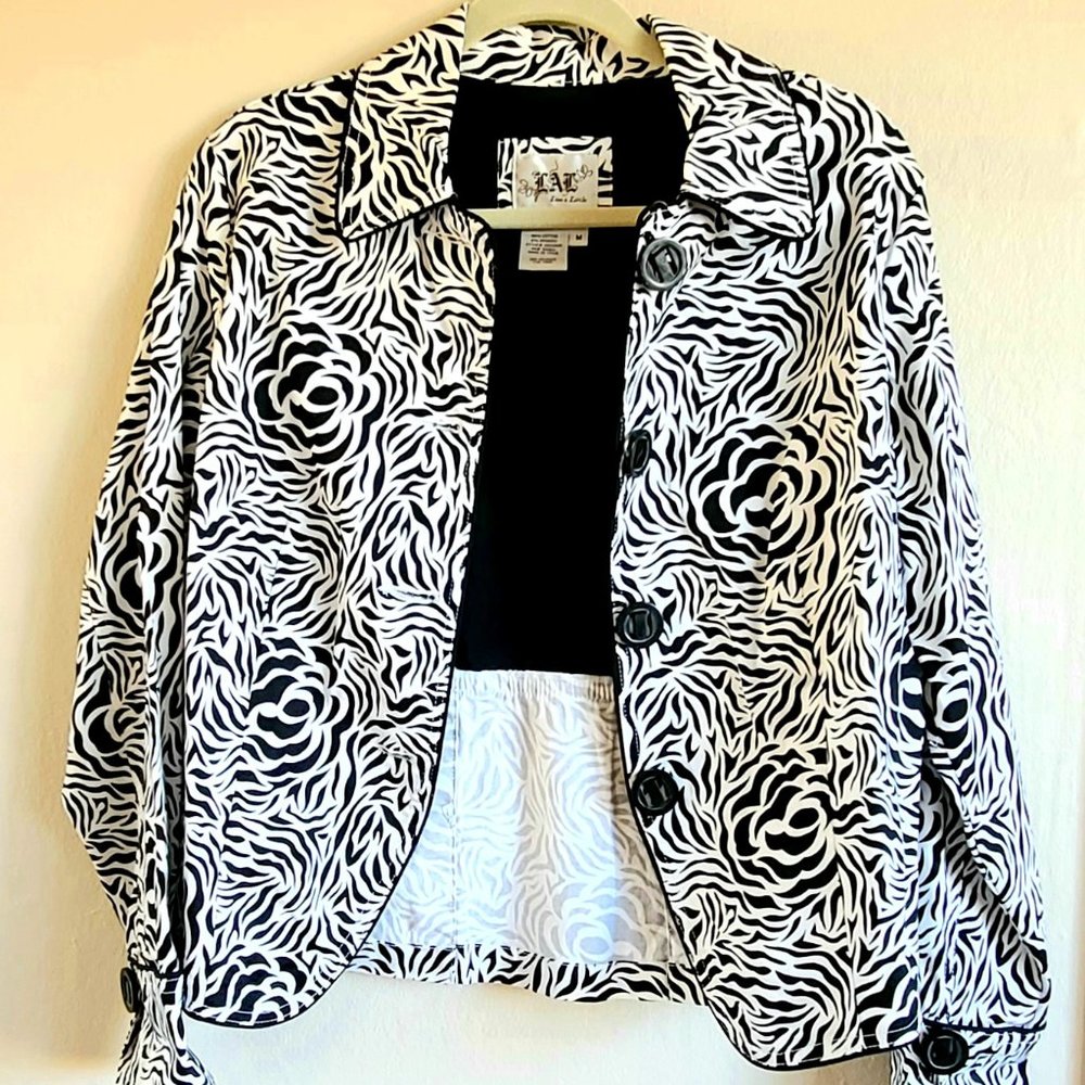 Women's Black & White Color Jacket - Live a Little- Made in China - Size M